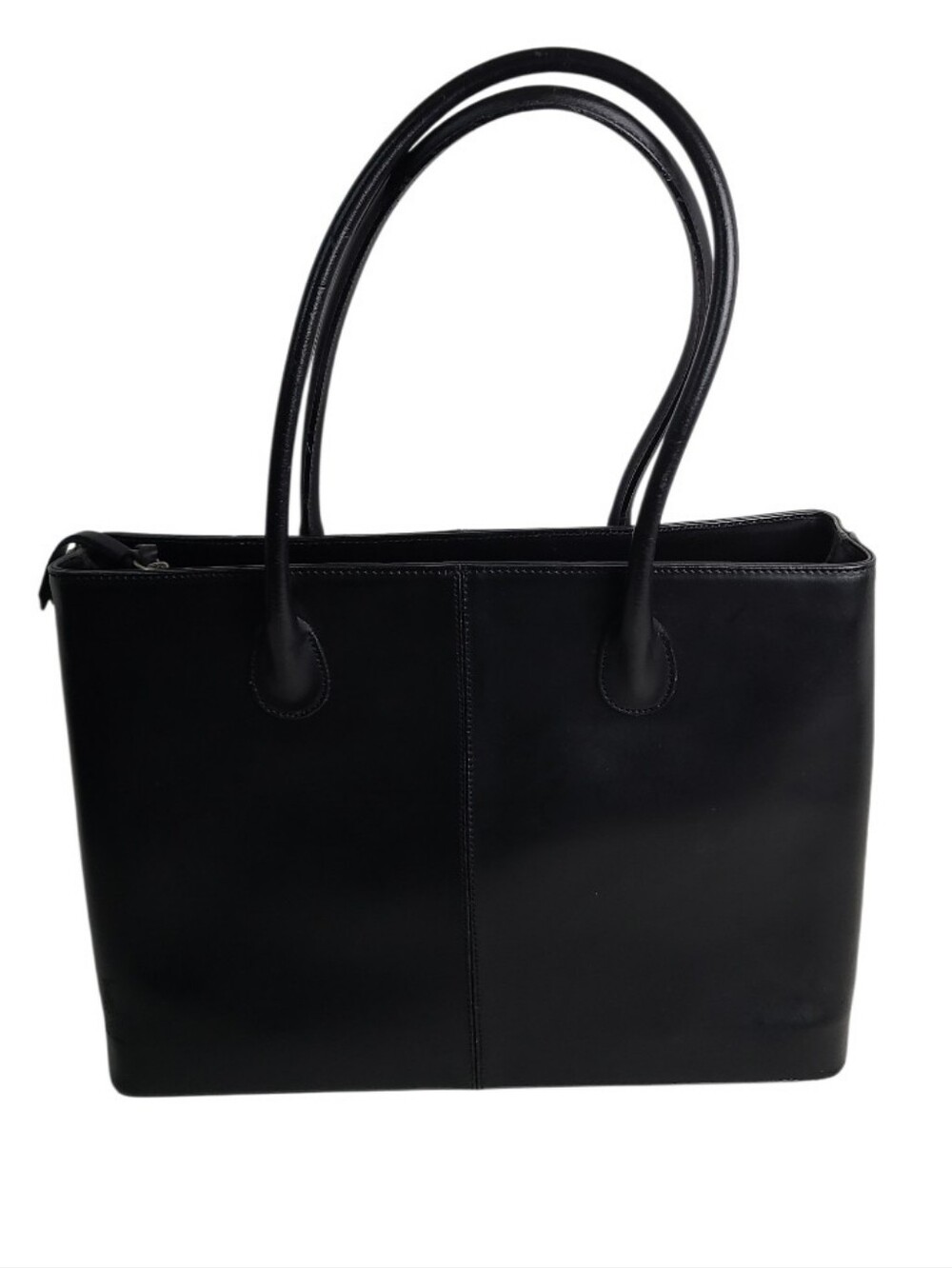 J.Crew Classic Black Leather Tote Bag Purse 3 Compartment Shoulder Strap Carry